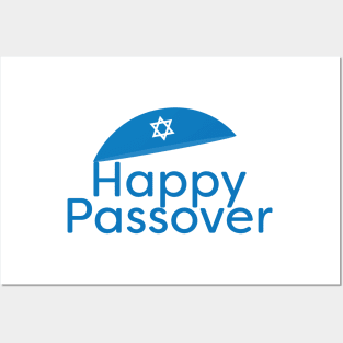 Blue Happy Passover Greeting with Kippah and Star of David Posters and Art